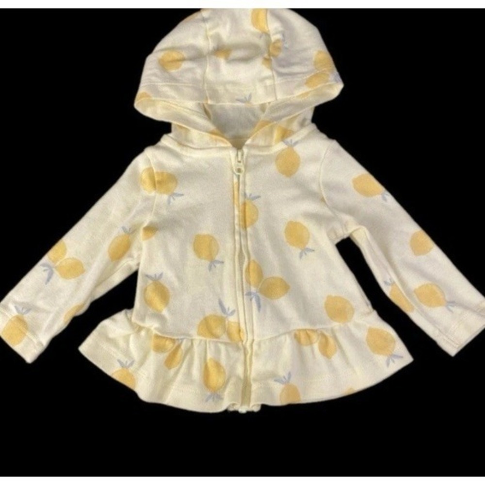 Carter's Child of Mine Zip Hoodie Kids 3-6M Yellow Lemon Print Ruffle Cotton